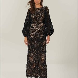 Farm Rio Black Nature Guipure Dress